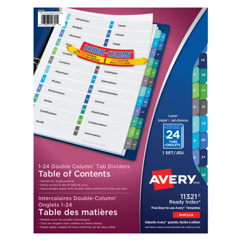 Index Dividers Avery Multicolour Double Column 24 tabs/set - Whitebird