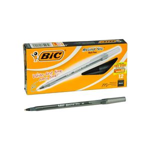 Pens Bic Round Stick Medium Black 12/bx