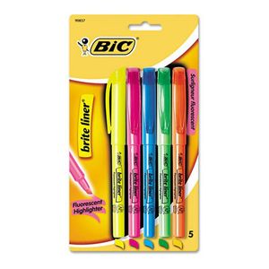 Highlighter Bic Brite Liner Assorted Colours 5/pack