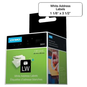 Labels Dymo 1-1/8x3-1/2" White 260/pk