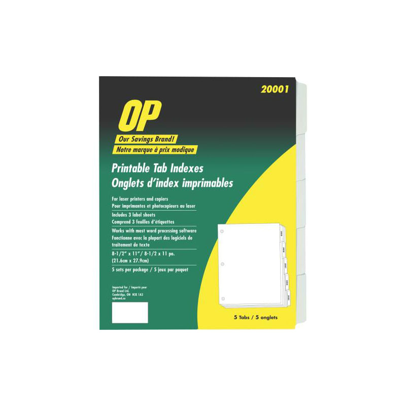 Index Printable Laser Tabs 5x5 tabs White OP Brand 5/pack Whitebird