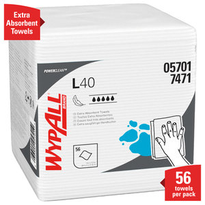 Wipers Wypall L40 White 12x12.5" 18x56/cs 05701