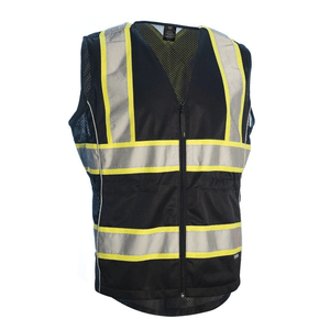 Safety Vest with Zipper 4" reflective tape, Class 2 Black Large