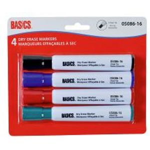 Marker Dry Erase Chisel 4 Colours Basics 4/pk