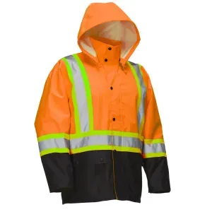 Hi-Vis Rain Jacket Orange with Snap-Off Hood Large