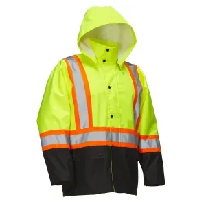 Hi-Vis Rain Jacket Lime with Snap-Off Hood Medium