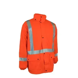 Hi-Vis Rain Jacket Orange with Fold-Away Hood 2X-Large Fire Resistant