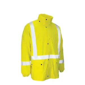 Hi-Vis Rain Jacket Lime with Fold-Away Hood Small Fire Resistant