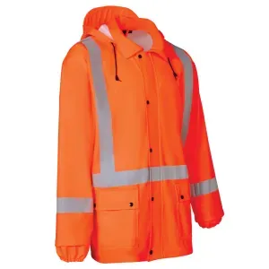 Hi-Vis Rain Jacket Orange with Snap-off Hood Small Fire Resistant