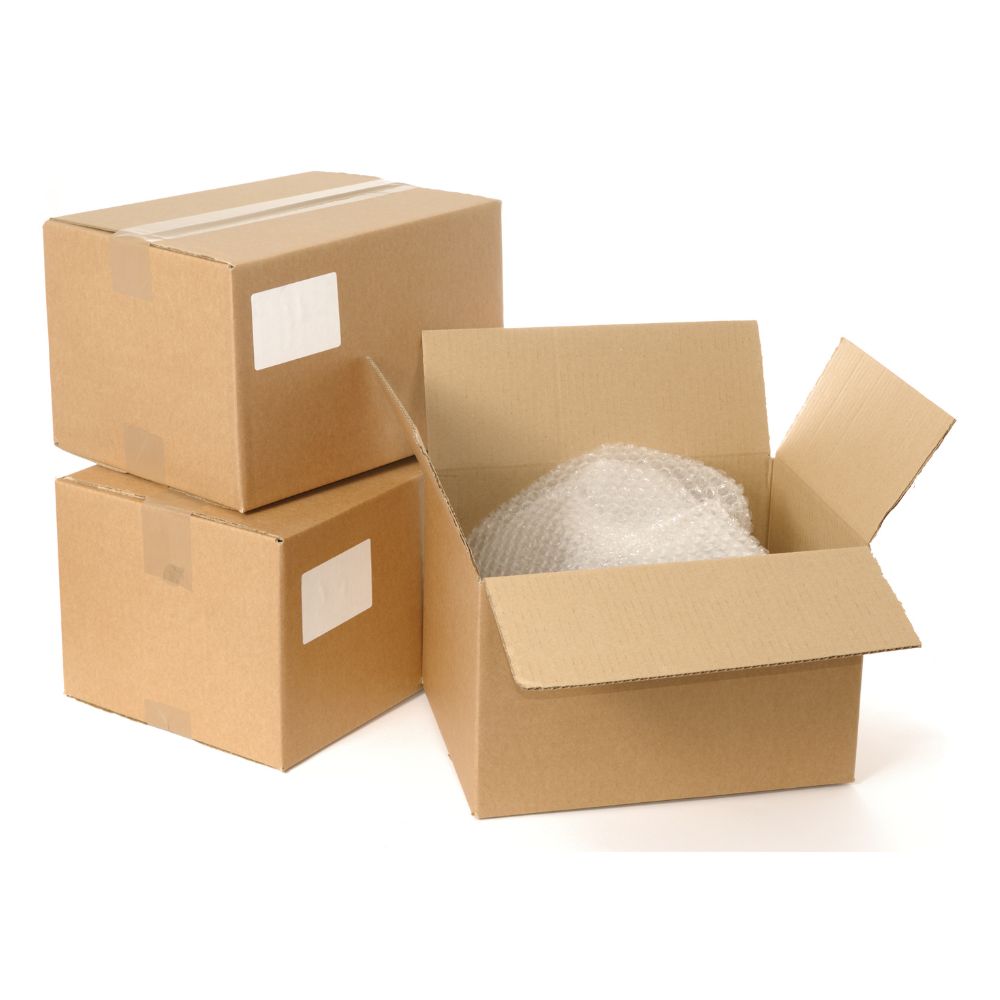 Corrugated box filled with kraft counter rolls.